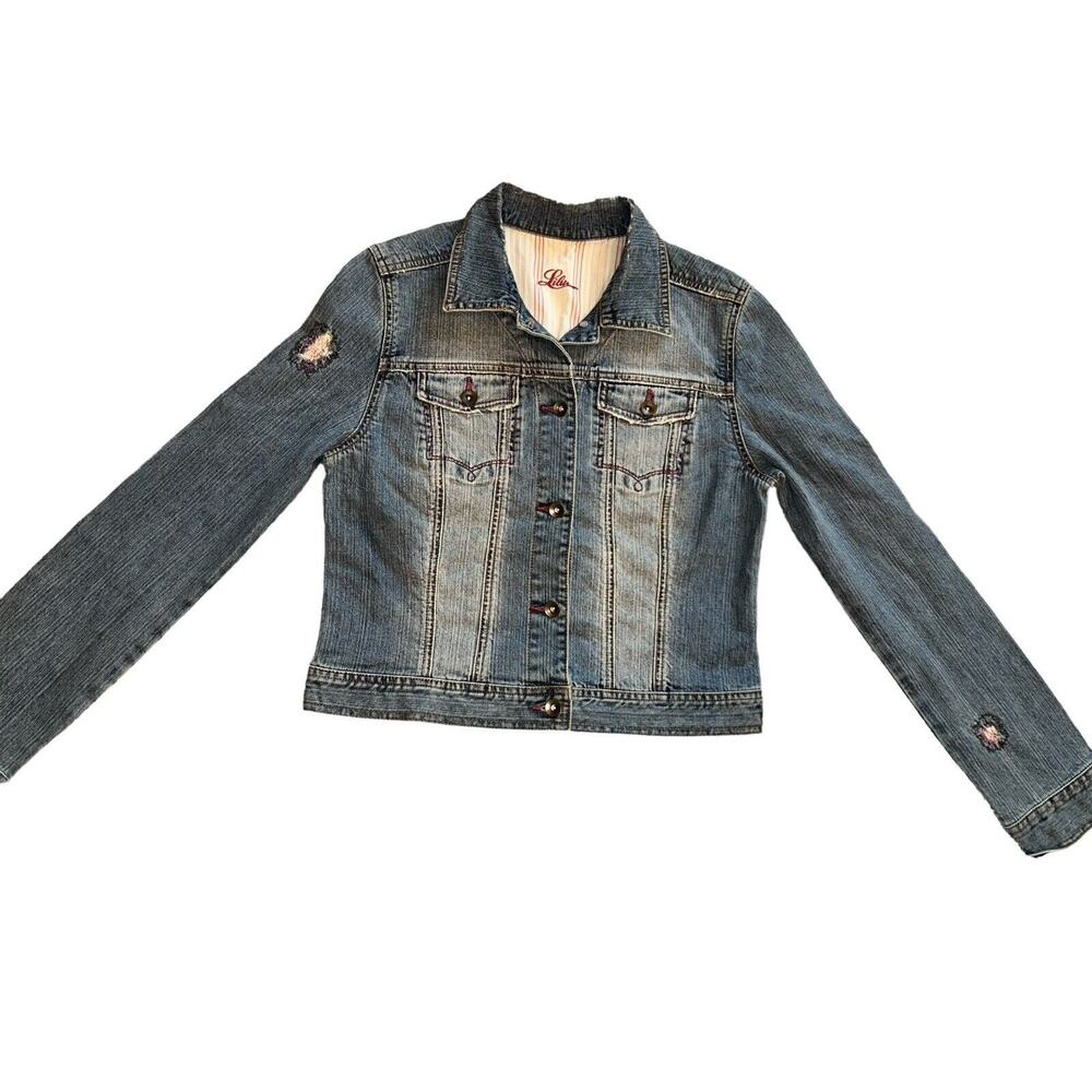 Lilu Distressed Biker Denim Jacket NWT Size Large Cotton Stretch Pacsun